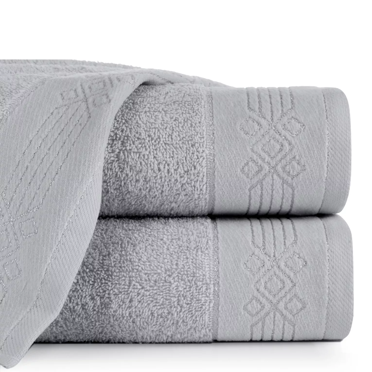 Ręcznik kąpielowy 50x90 cm bawełniany kolor srebrny z geometrycznym ornamentem 520 g/m2 KAMELA