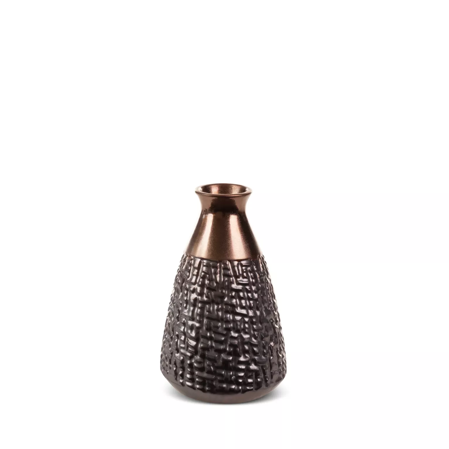 Wazon ceramiczny stalowo-brązowe  z wytłaczanym wzorem średnica 13x20 cm MORENA