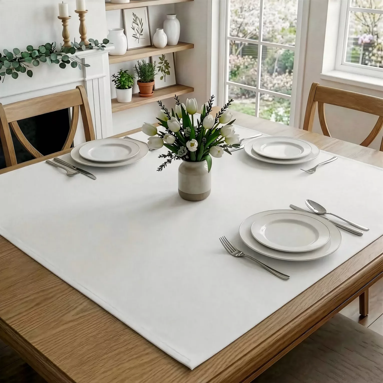 Obrus biały 85x85 cm o widocznym splocie RAMI