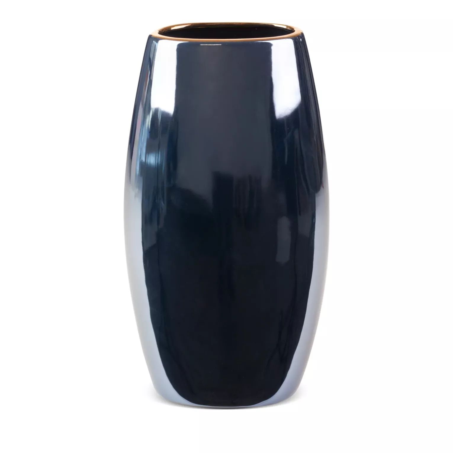 Wazon ceramiczny granatowo-złoty  o lśniącej powierzchni ze złotym detalem 19x12x35 cm AMORA 1
