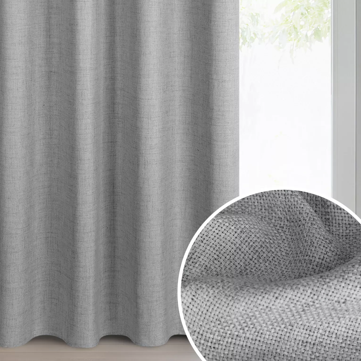 Zasłona o naturalnym splocie z efektem melanżu srebrna 140x250 cm przelotki - JULA2
