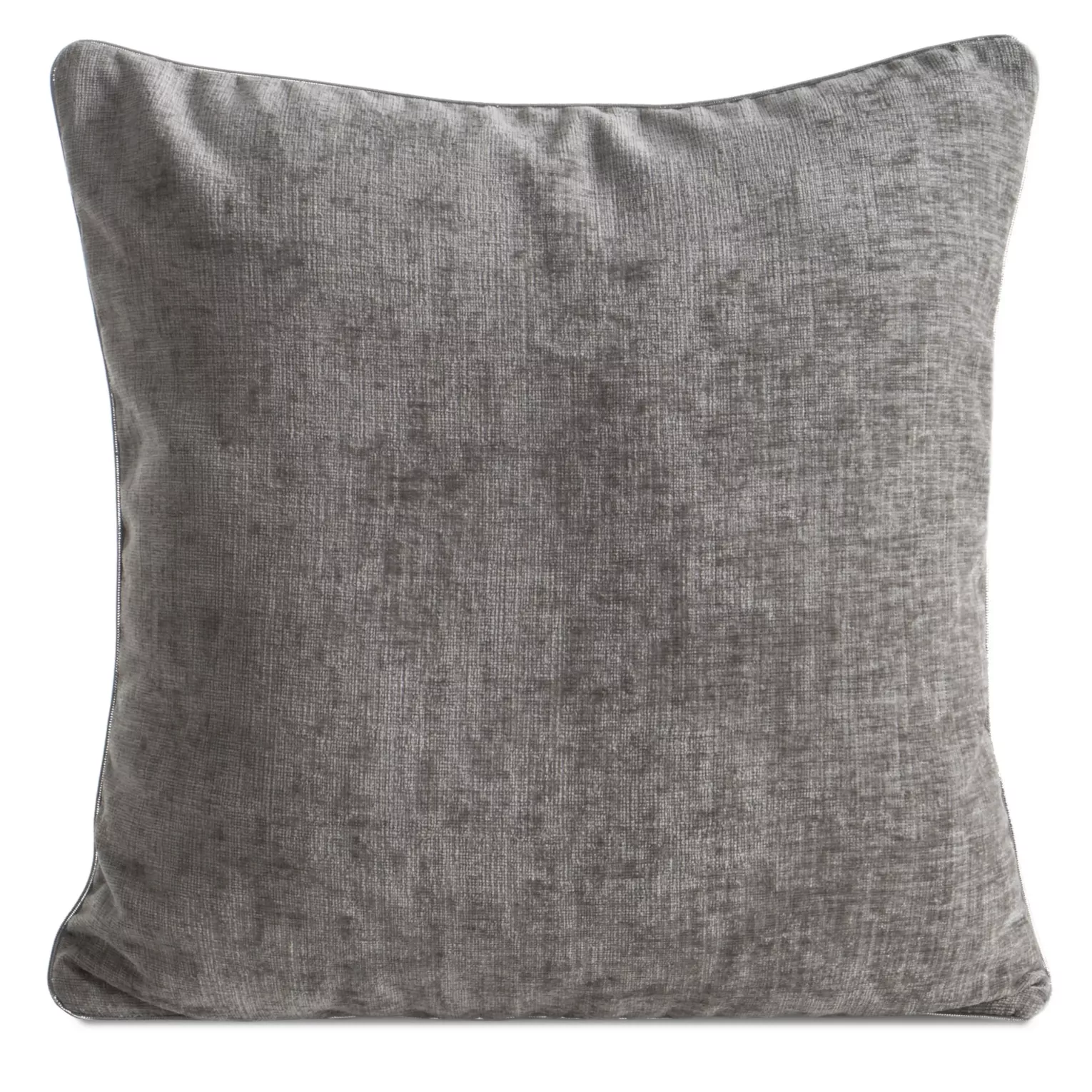 Poszewka na poduszkę 45x45 cm srebrna z szenilowej tkaniny zdobiona ozdobnym sznurem CARA
