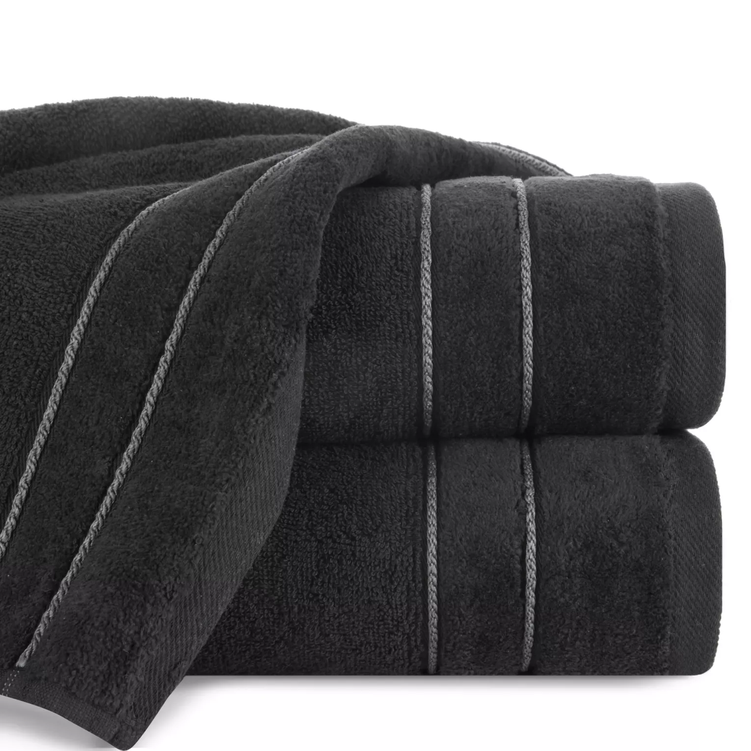 Ręcznik kąpielowy 50x90 cm bawełniany kolor czarny z kontrastującymi paseczkami 500 g/m2 SIBEL