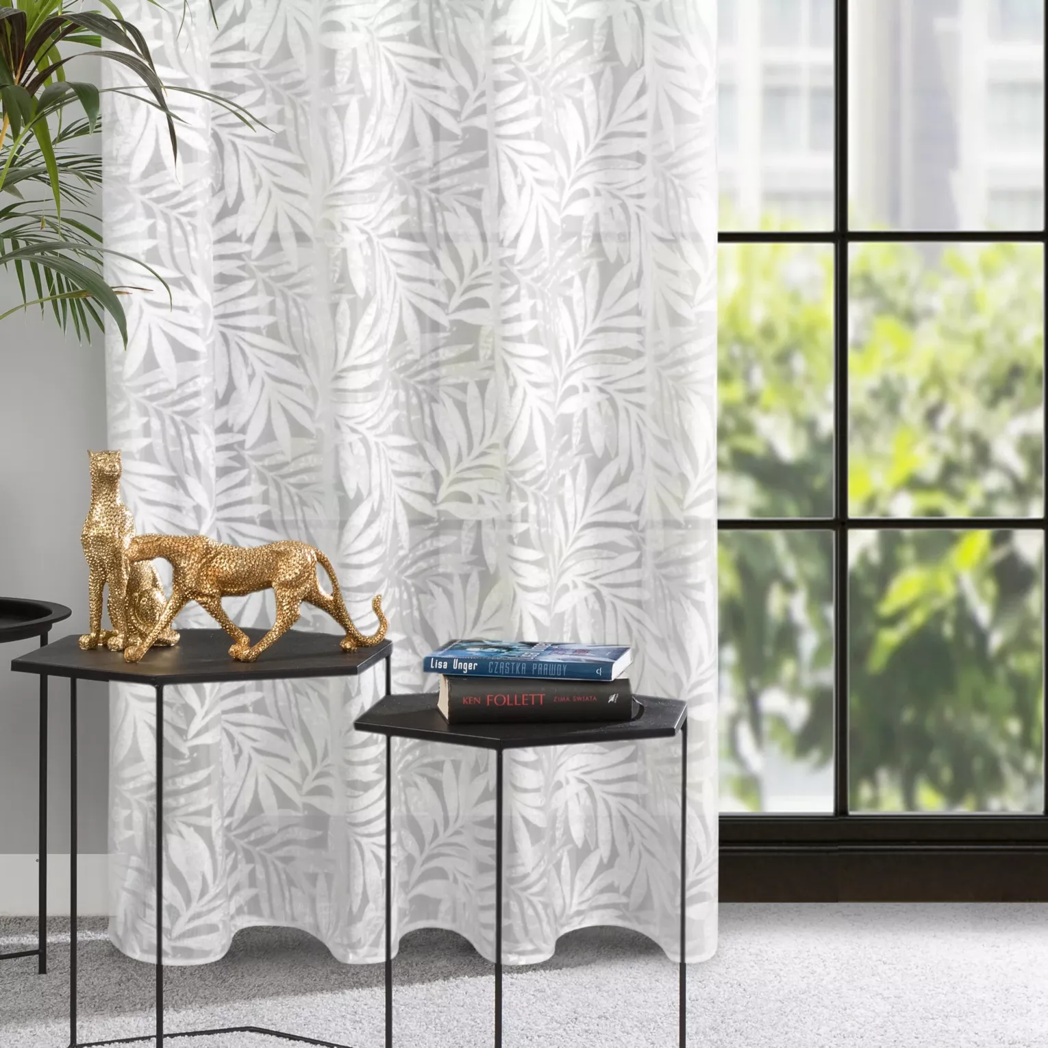 Dekoracja okienna biała z żakardowym wzorem w liście 140x250 cm przelotka - NATALY