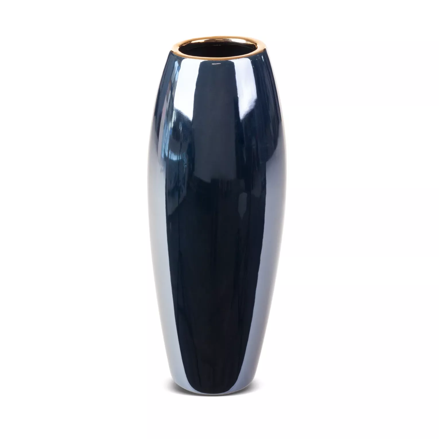 Wazon ceramiczny granatowo-złoty  o lśniącej powierzchni ze złotym detalem średnica 12x30 cm AMORA 1