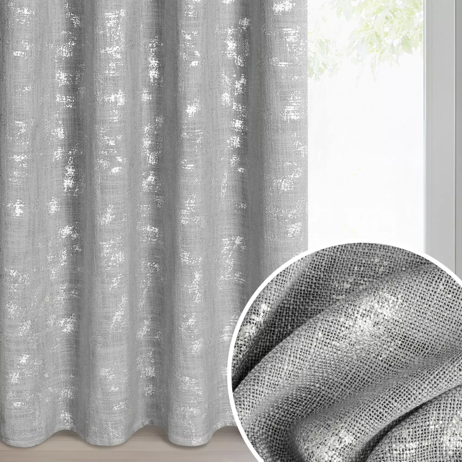 Zasłona srebrna w stylu eko 140x250 cm przelotka - SOLANA