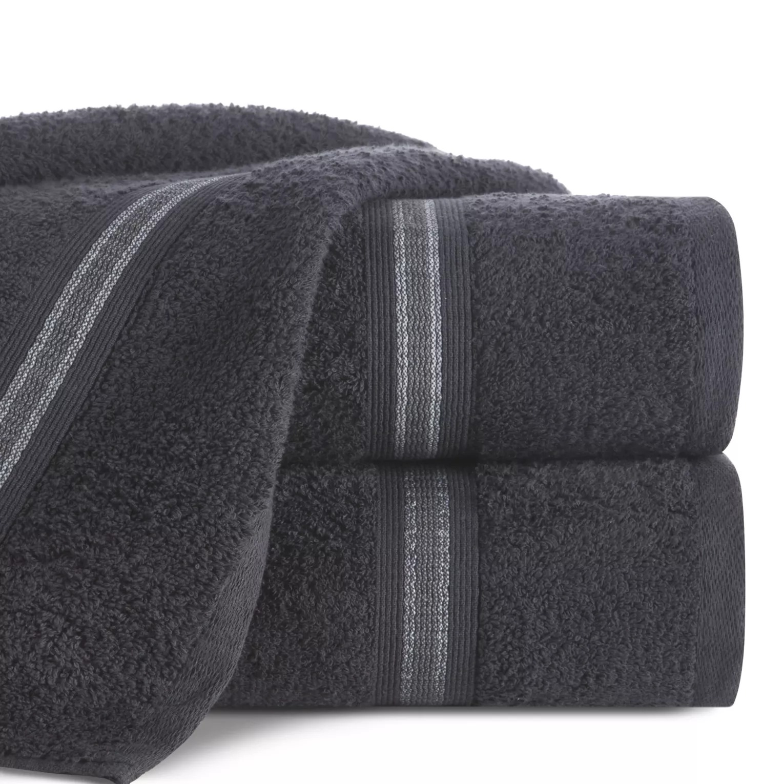 Ręcznik kąpielowy 50x90 cm bawełniany kolor czarny w kontrastujące pasy 500 g/m2 TRIS