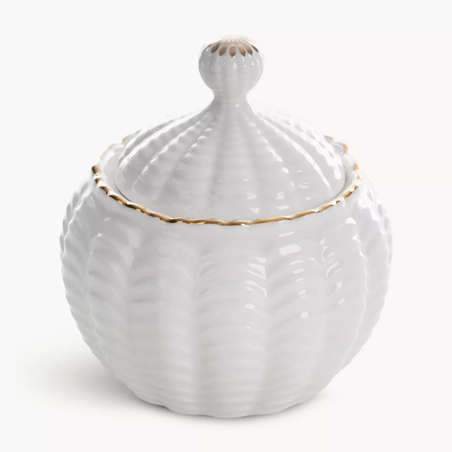 Pojemnik ceramiczny dekoracyjny kremowo-złoty z wypukłym wzorem średnica 10x11 cm GAIA