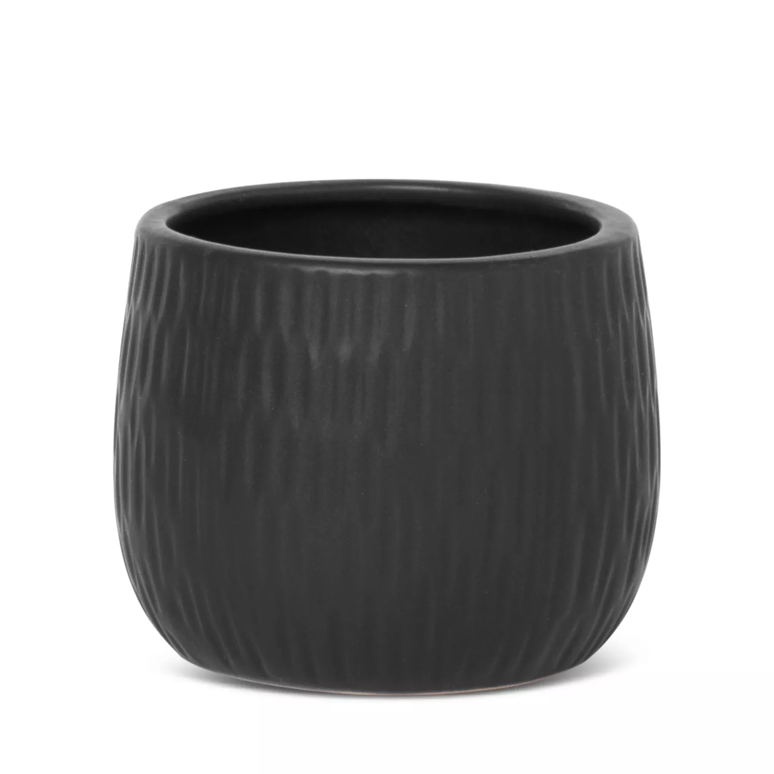 Doniczka ceramiczna czarna  z drobnym, wytłaczanym wzorem średnica 12x10 cm  MONI