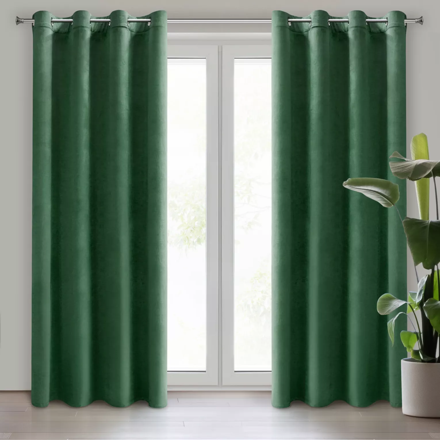 Komplet 2 szt. zasłon ciemnozielonych z welwetowej tkaniny 140x250 cm przelotki - DARLA