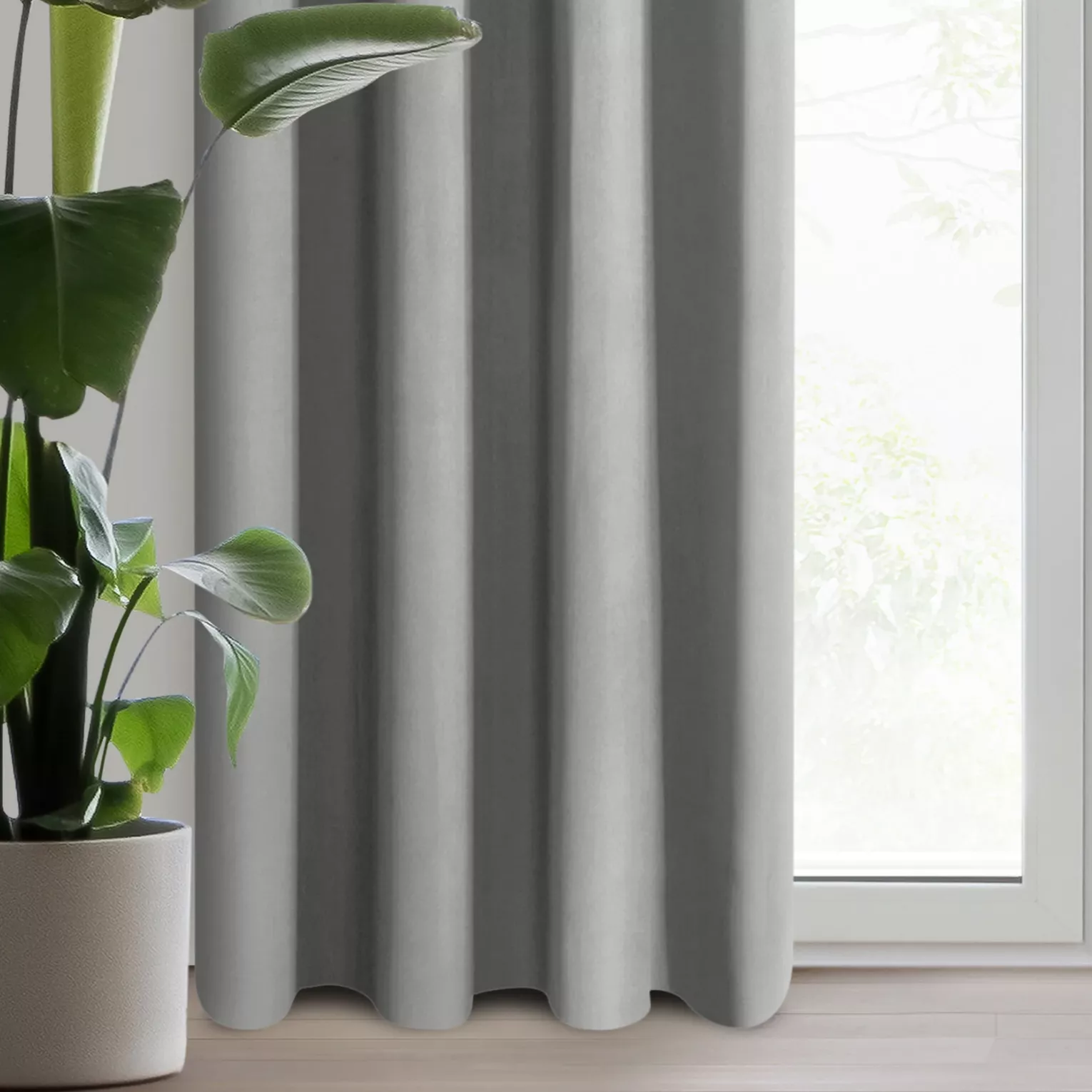 Zasłona szara z gładkiej tkaniny zaciemniającej typu - BLACKOUT 135x250 cm przelotka - PARISA - Design 91