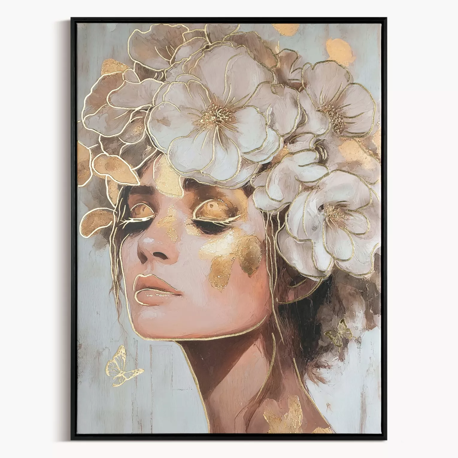 Obraz beżowo, złoty nadruk na płótnie 60x80 cm