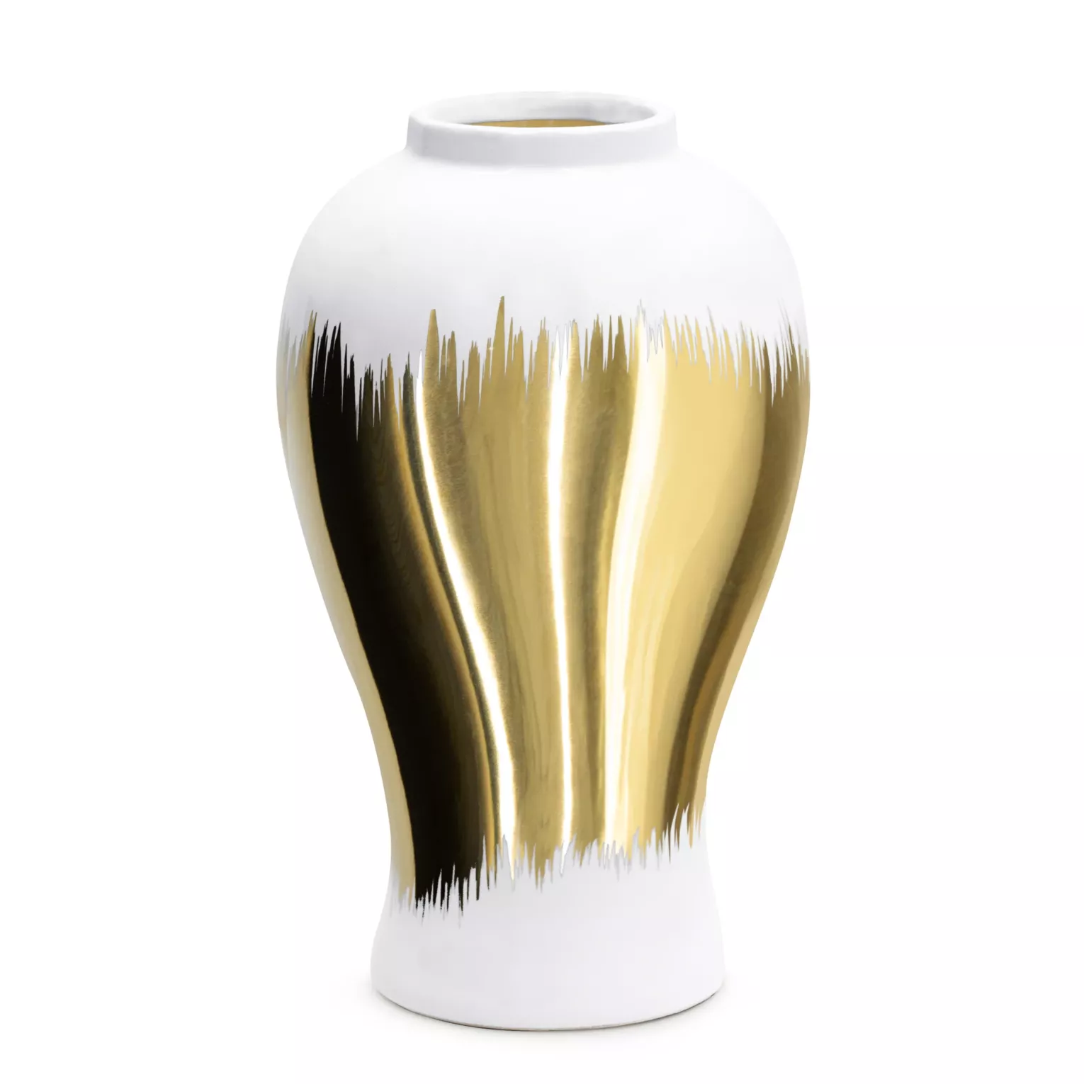 Wazon ceramiczny biało-złoty  z motywem cieniowania średnica 17x26 cm