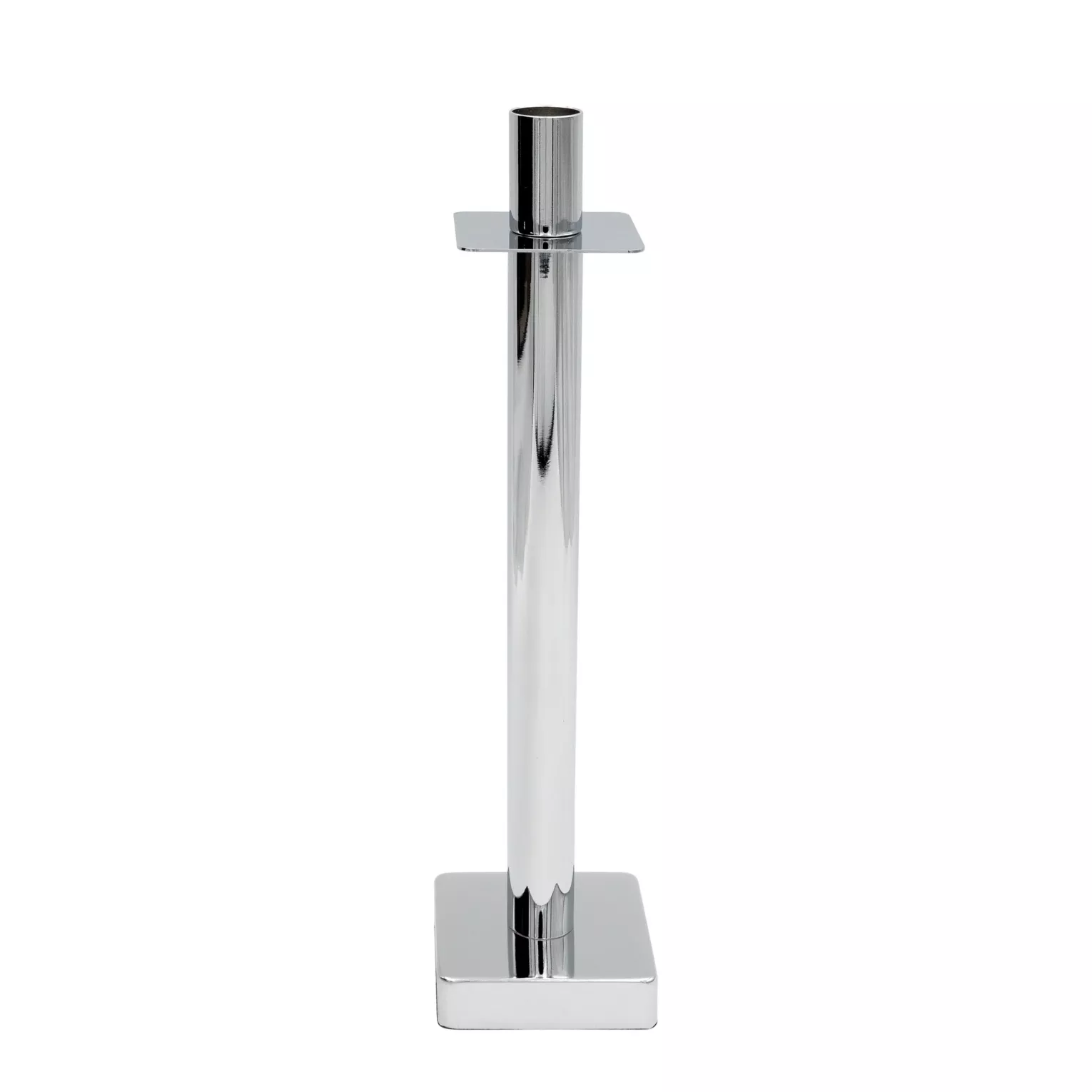 Świecznik metalowy  srebrny dekoracyjny  w minimalistycznym stylu 8x8x31 cm LORI
