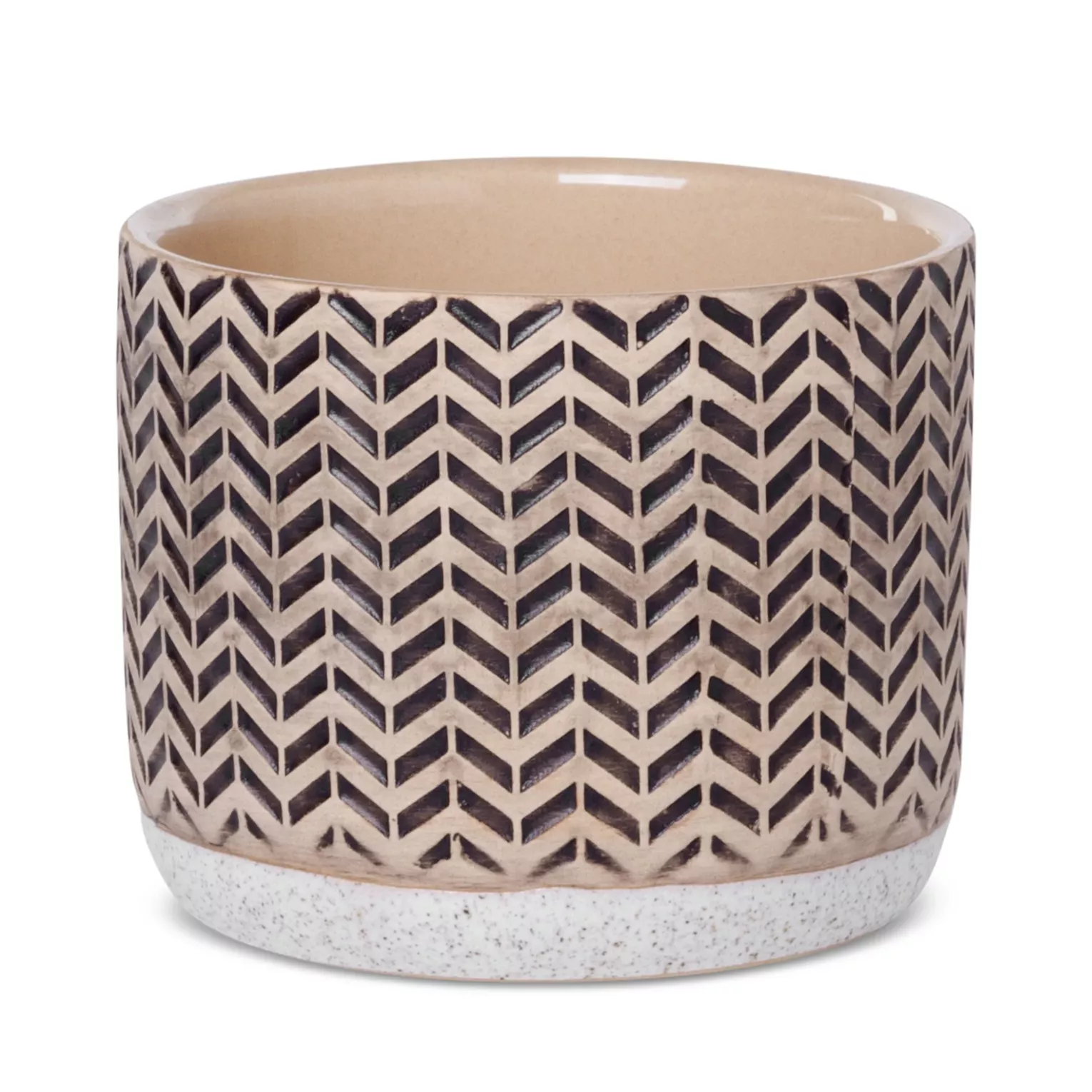 Donica ceramiczna kremowo-beżowa z geometrycznym wzorem średnica 12x10 cm KERI