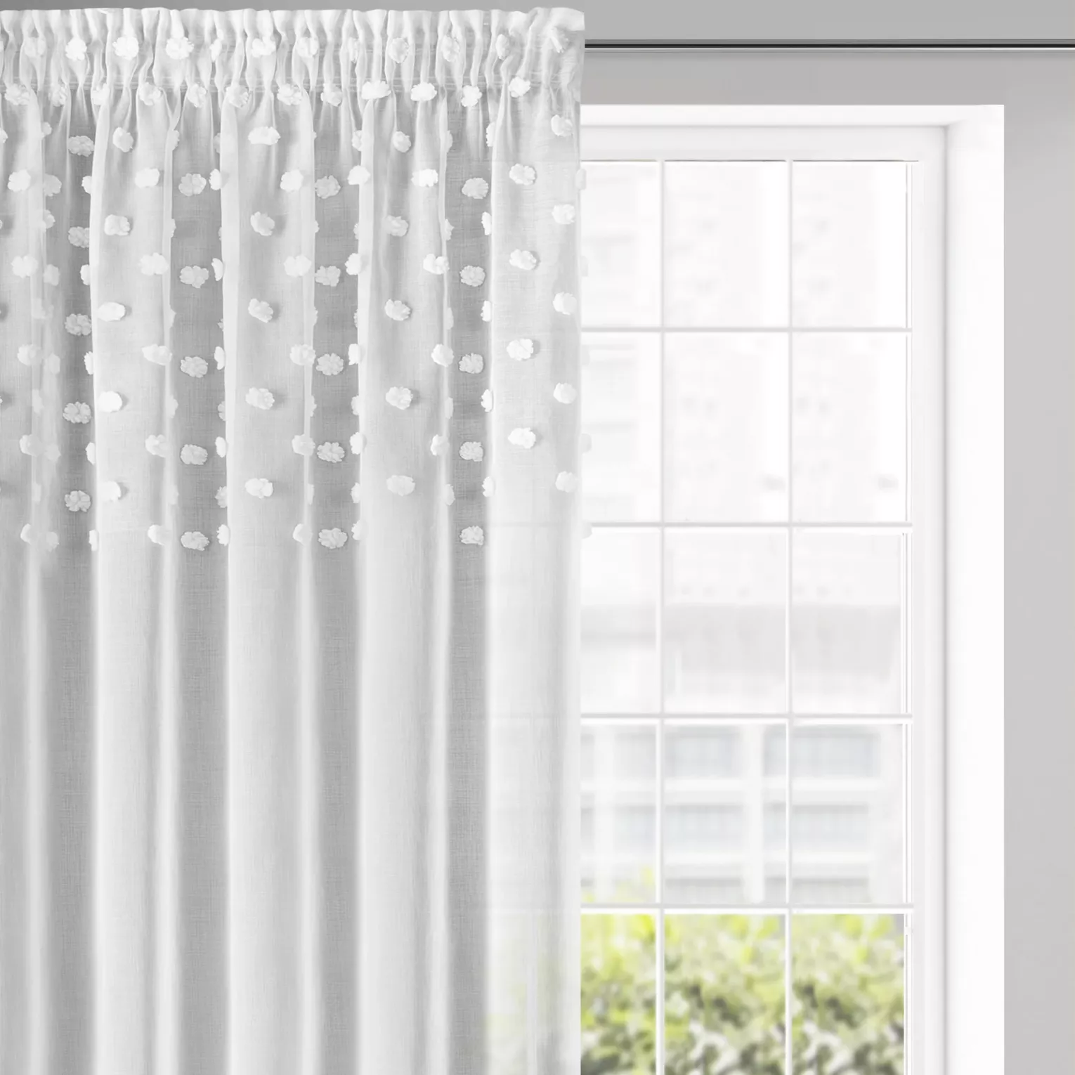 DESIGN 91 Zasłona STELLA zdobiona w górnej części trójwymiarowymi groszkami, półtransparentna