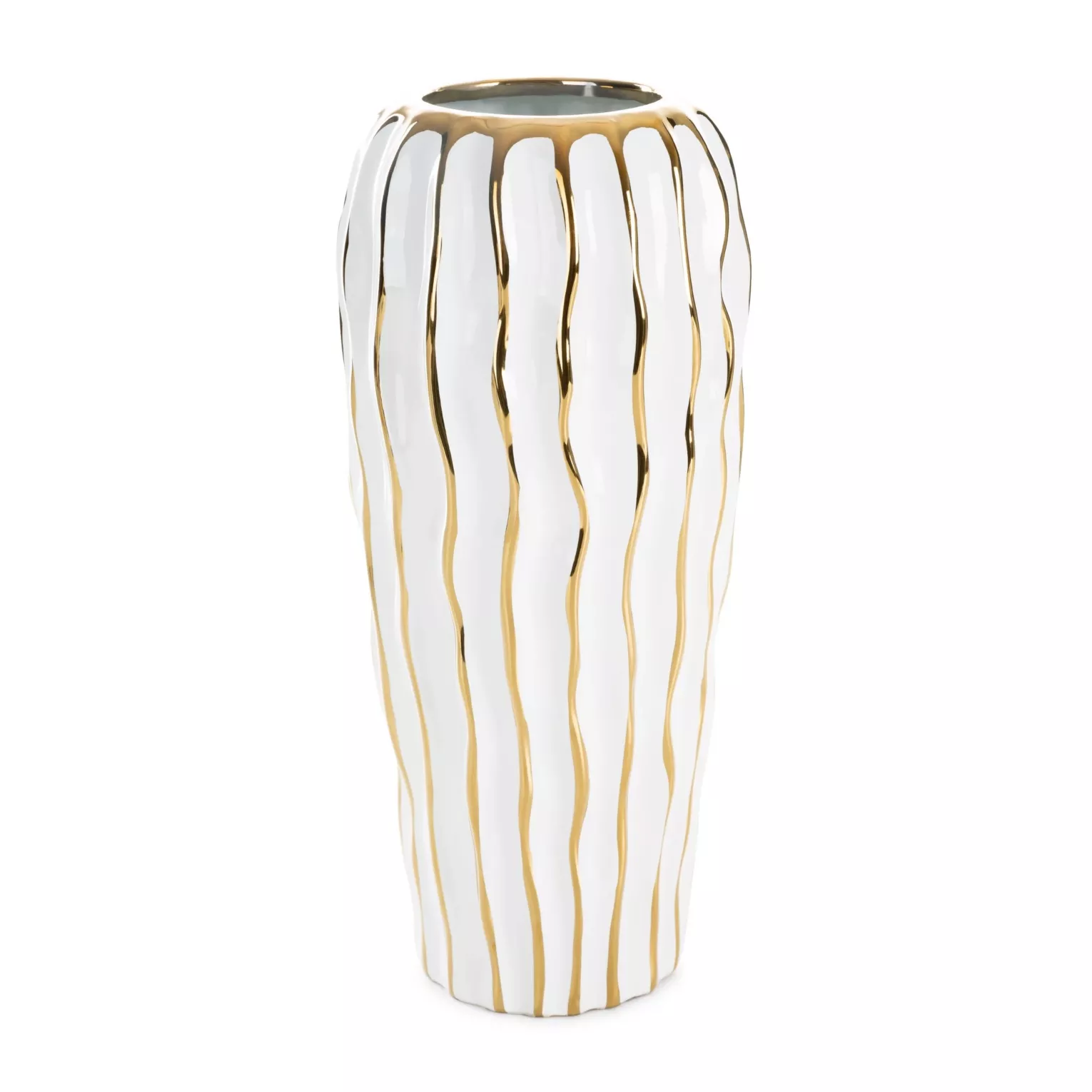 Wazon ceramiczny SAVANA 2 przecierany biało-złoty