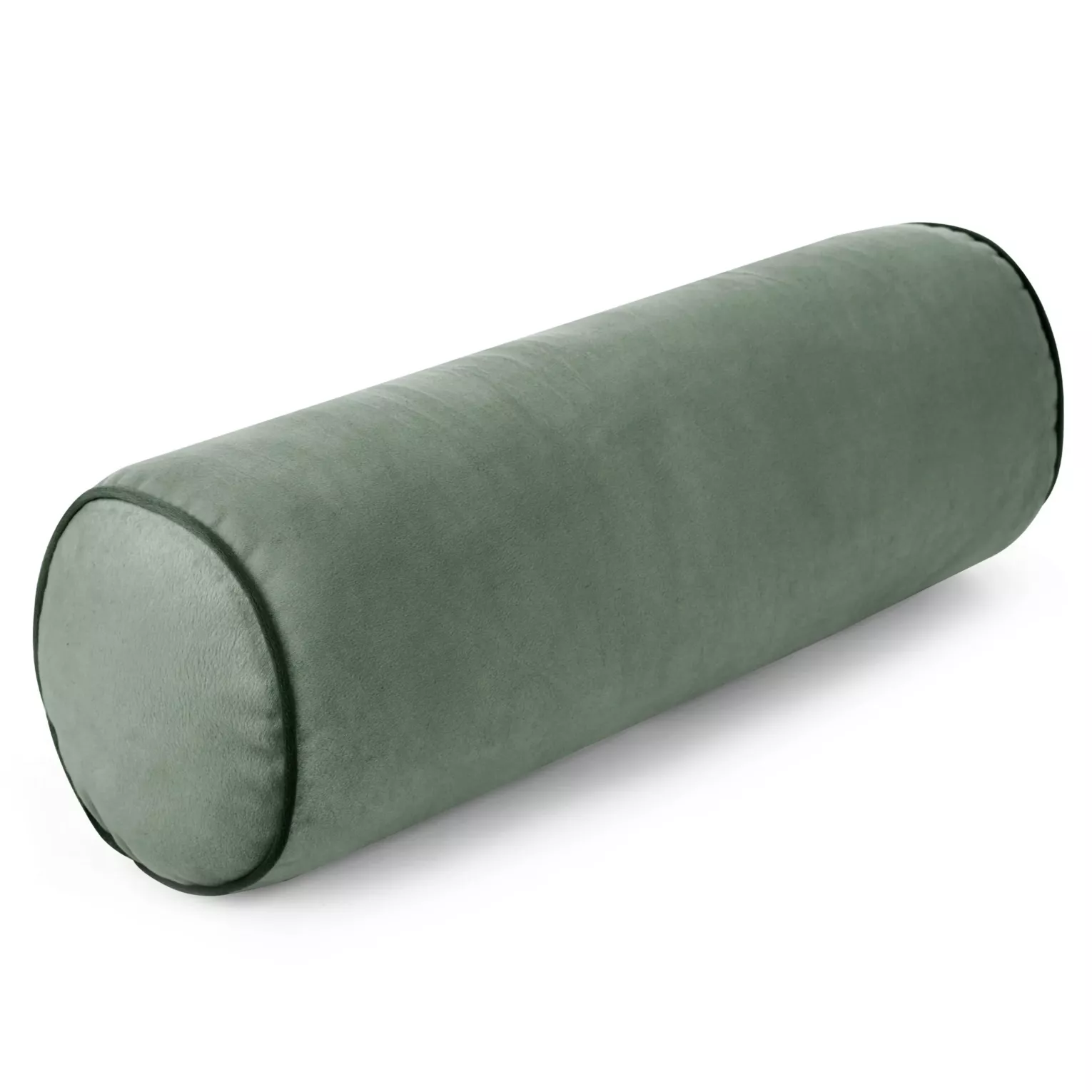 Poduszka dekoracyjna wałek 15 x 45 cm welwetowa jasnomiętowa zdobiony kontrastującą lamówką GAJA