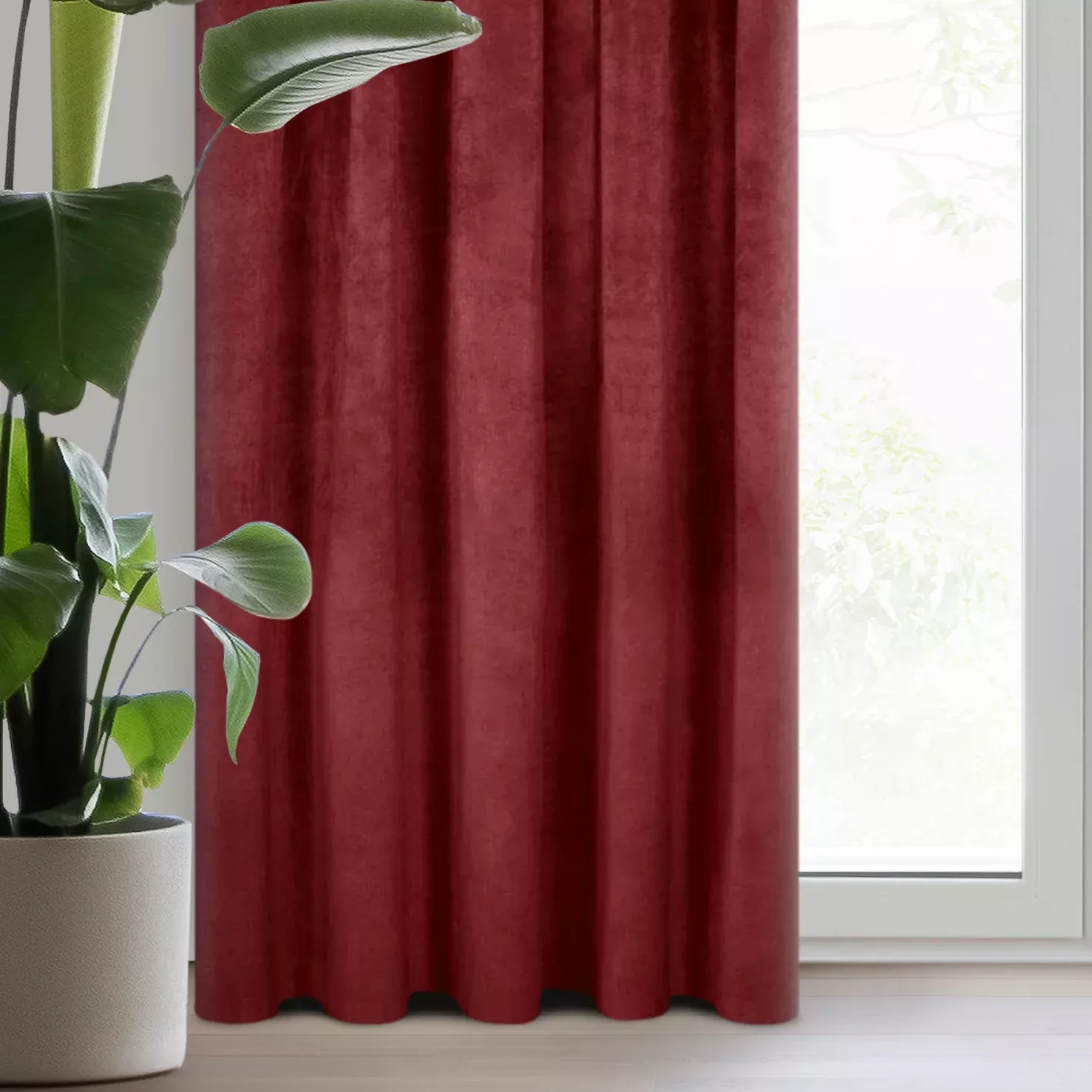 Zasłona ciemnobordowa z ekskluzywnego aksamitnego welwetu 290 g/m2 140x270 cm taśma - RIA - Diva Line - kolekcja AMAROSA