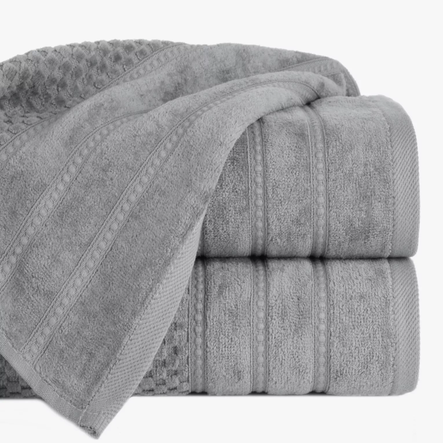 Ręcznik kąpielowy 50x90 cm bawełniany kolor srebrny z ozdobną bordiurą w paseczki 500 g/m2 ADORE