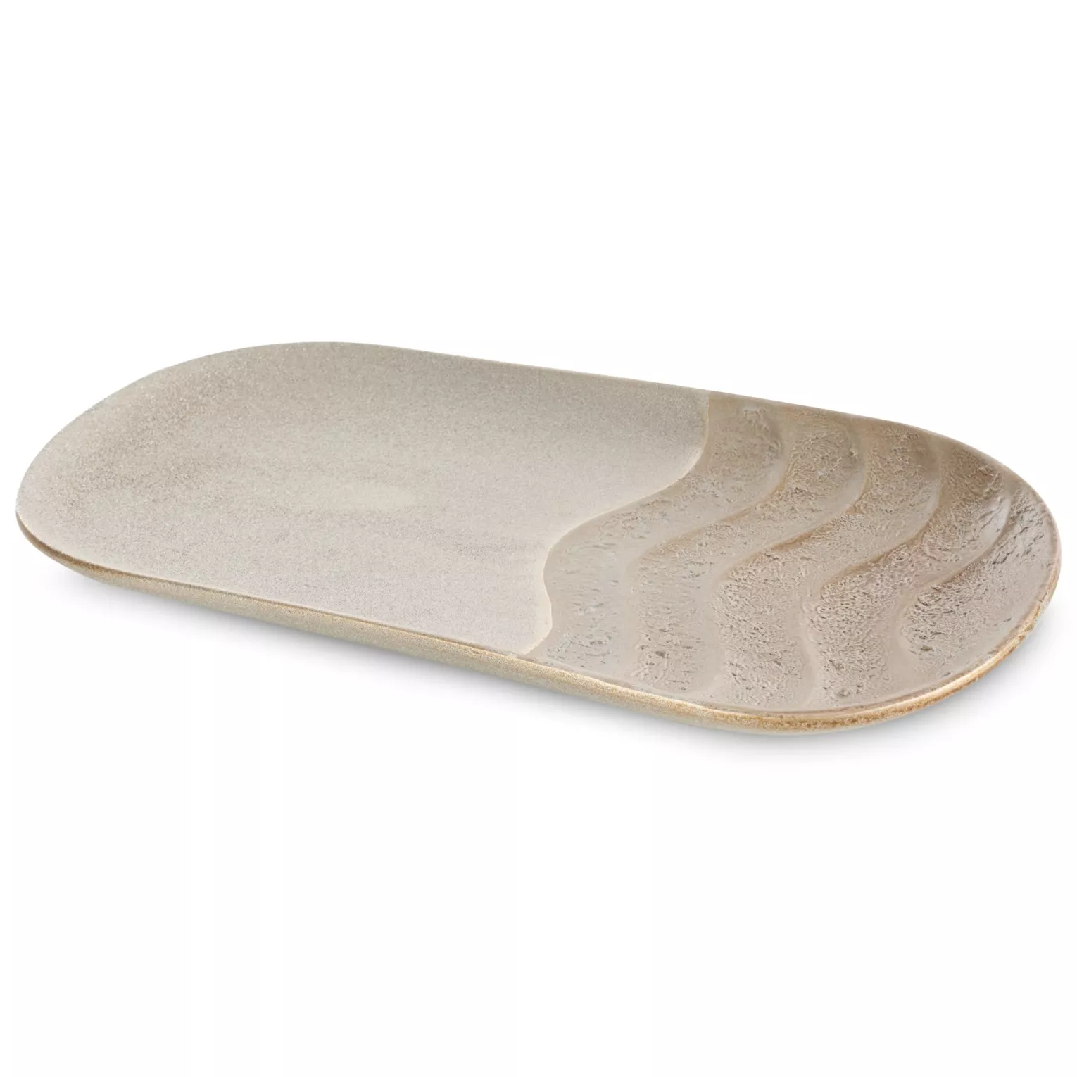 Patera ceramiczna beżowa dekoracyjna zdobiony falistym wzorem 34x18x3 cm SANI