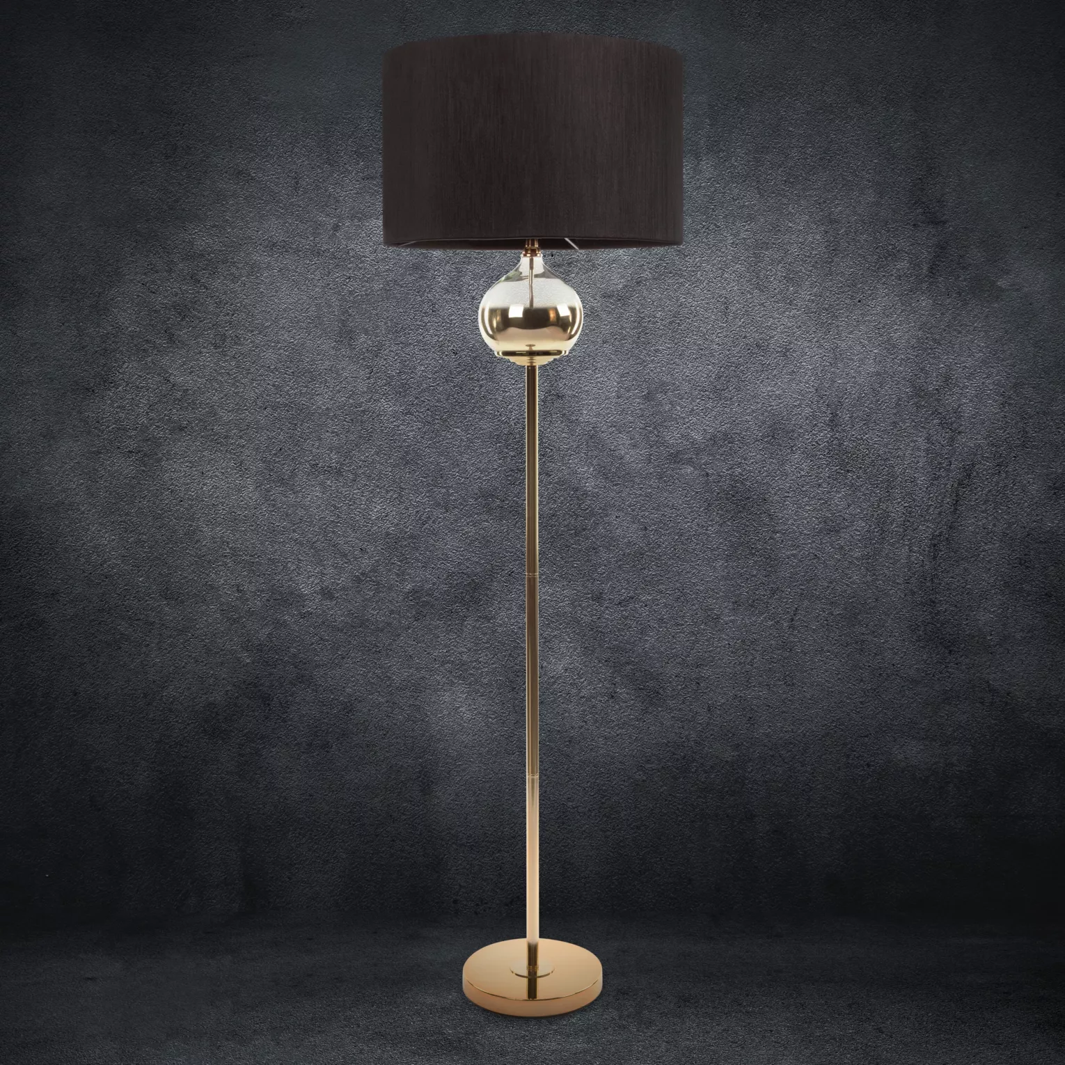 Lampa stojąca do salonu czarno, złota z matowym abażurem 50 x 159 cm CAROLINE