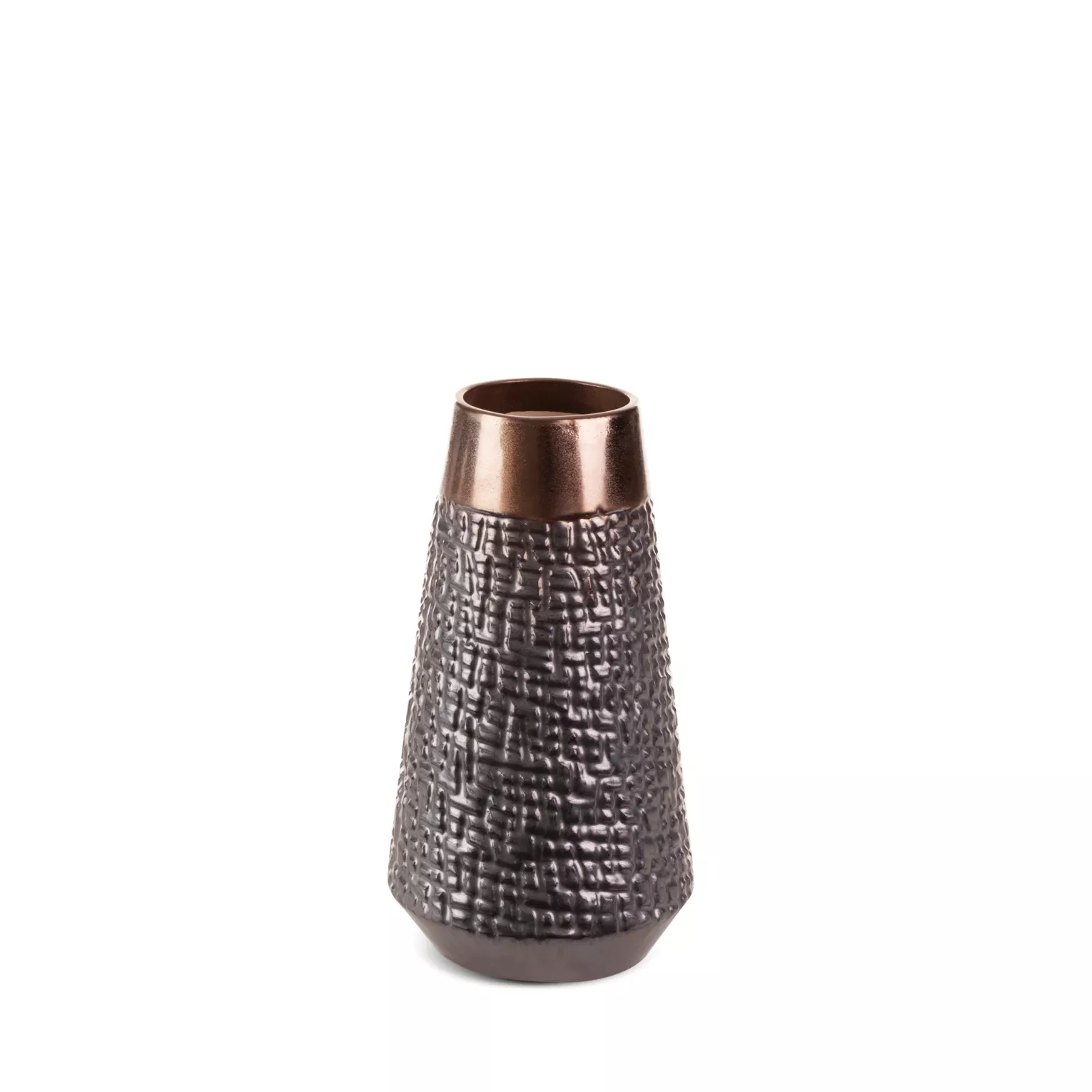 Wazon ceramiczny stalowo-brązowy z wytłaczanym wzorem średnica 14x26 cm MORENA