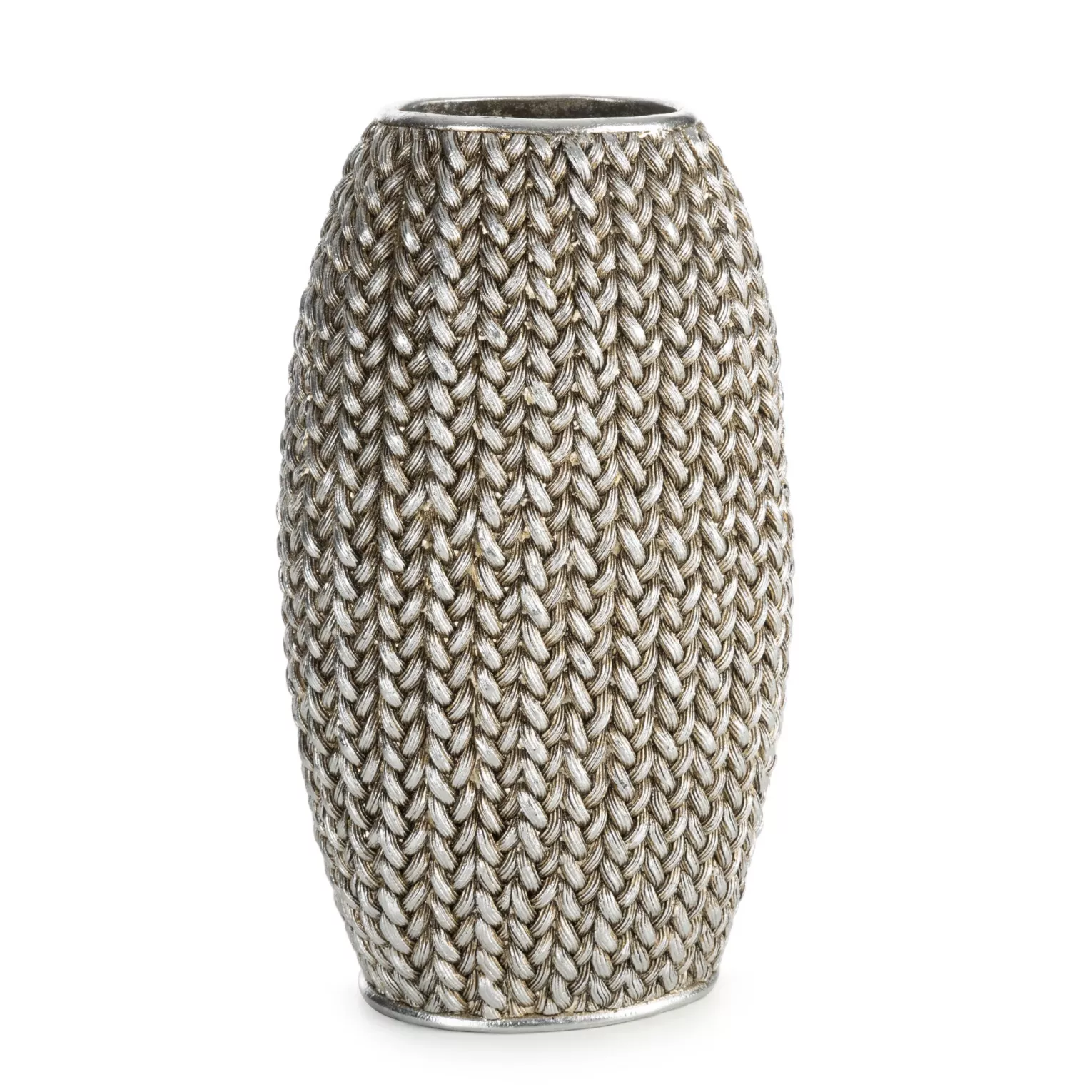 Wazon srebrny dekoracyjny zdobiony wzorem plecionego sweterka 16x12x27 cm MOLI