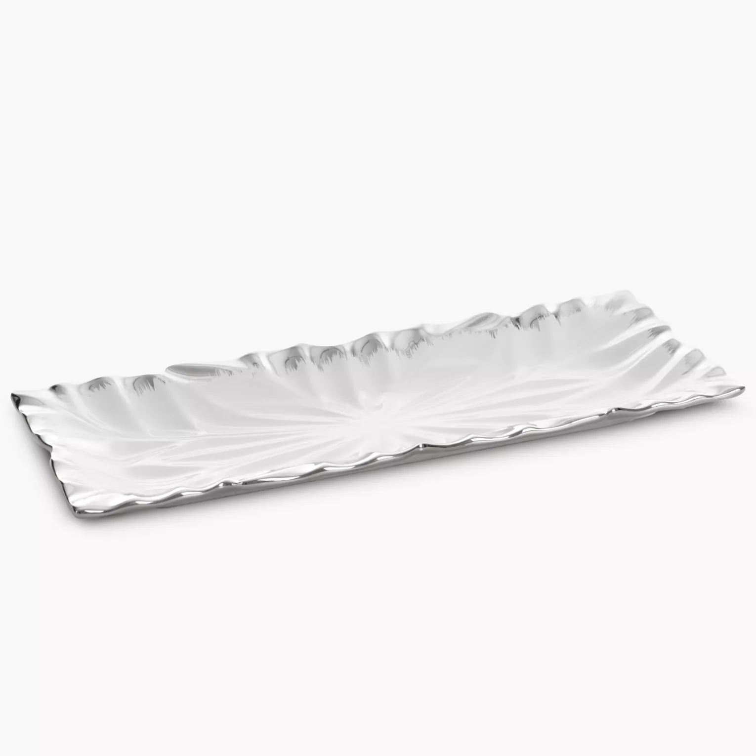 Patera ceramiczna dekoracyjna biało-srebrna zdobiona wypukłym wzorem 38x15x3 cm NIRA