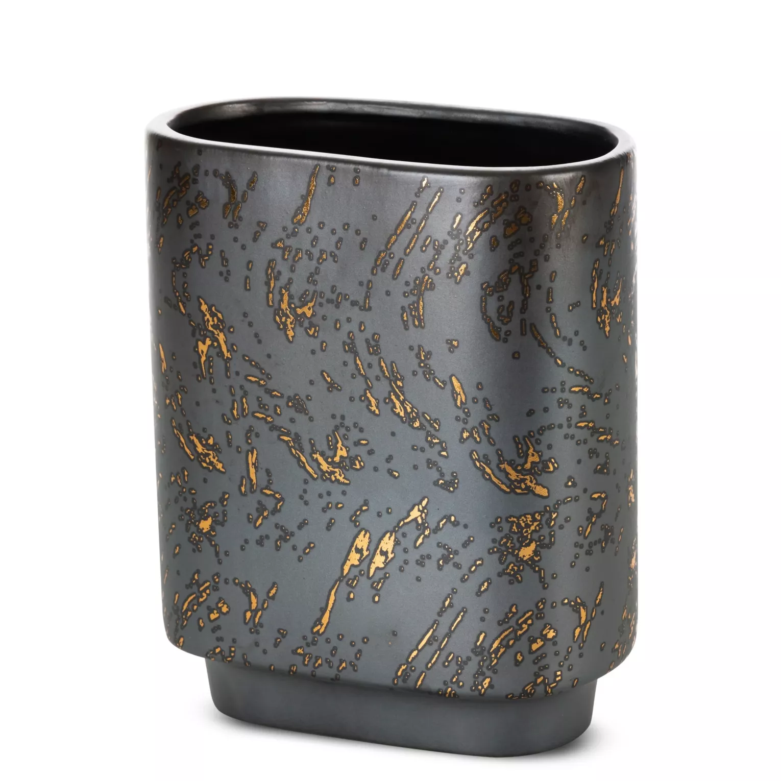 Wazon ceramiczny grafitowo-złoty dekoracyjny  zdobiony przecieranym wzorem 19x10x23 cm ARIELA