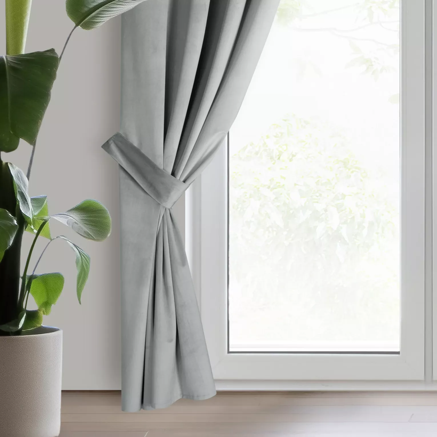 Zasłona welwetowa jasnoszara, troczek w zestawie 140x270 cm przelotka - ANTARA