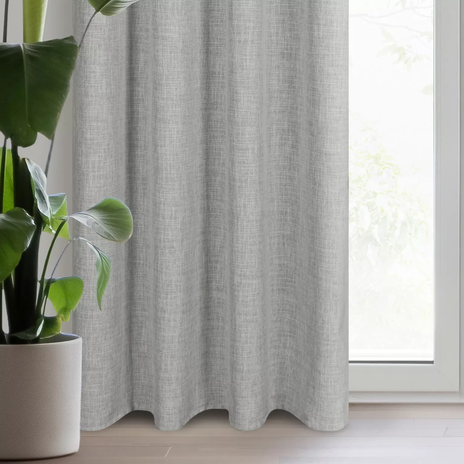 Zasłona szara z lnianym splotem w stylu eko 140x250 cm przelotka - ROMA