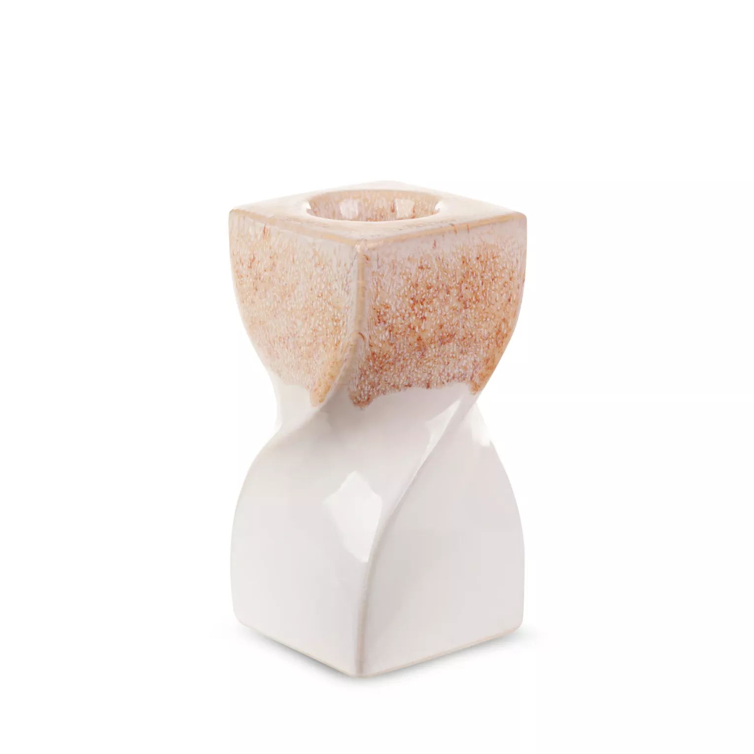 Świecznik ceramiczny kremowo-beżowy  z efektem ombre 8x8x16 cm RUBEN