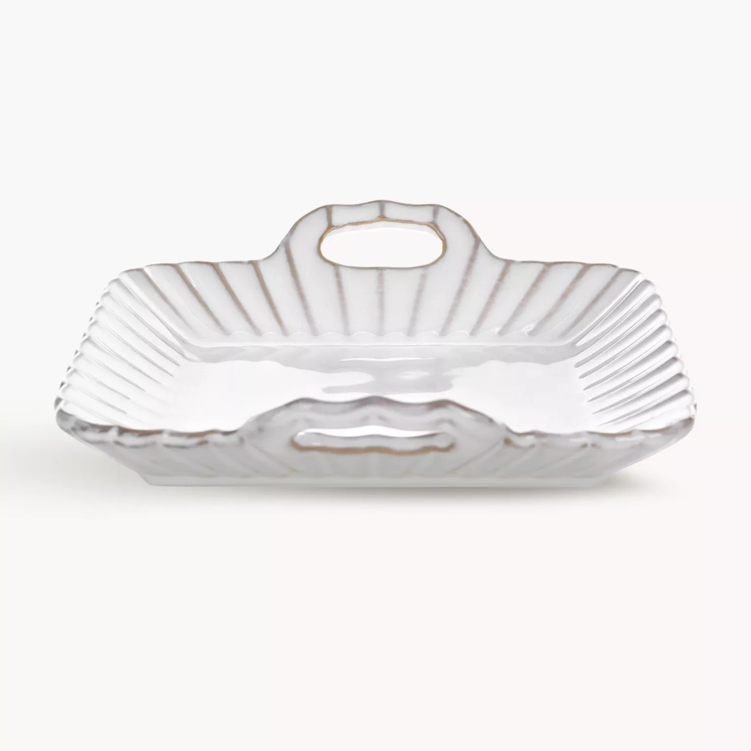 Patera ceramiczna dekoracyjna kremowo-beżowa  z praktycznymi uchwytami w stylu eko 20x19x5 cm AVRIL