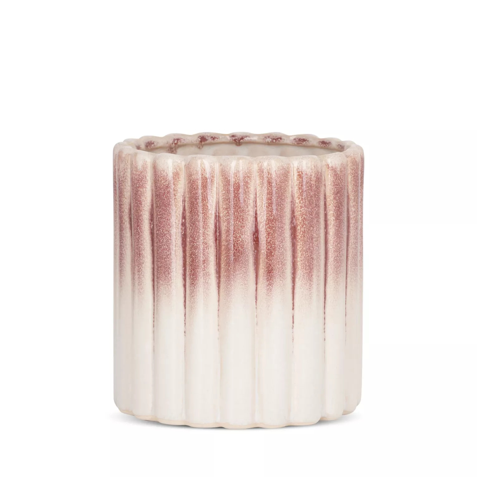 Osłonka ceramiczna na donicę  kremowo-różowa z efektem ombre średnica 15x15 cm EVITA