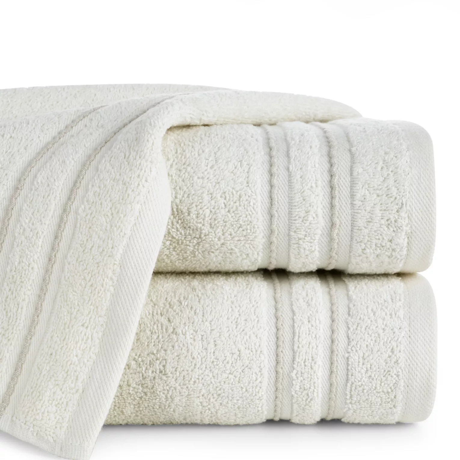 Ręcznik kąpielowy 50x90 cm bawełniany kolor kremowy zdobiony paseczkami 500 g/m2 EMINA