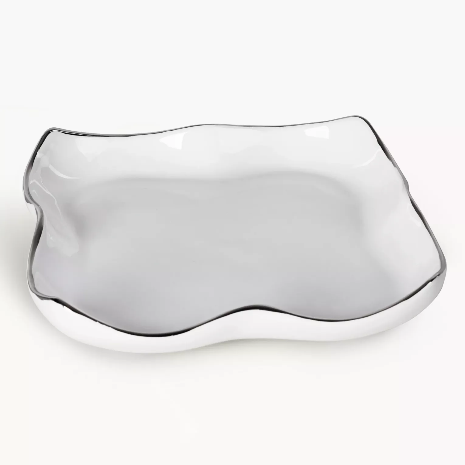 Patera ceramiczna dekoracyjna biało-srebrna  z falującymi brzegami 25x25x6 cm TONY