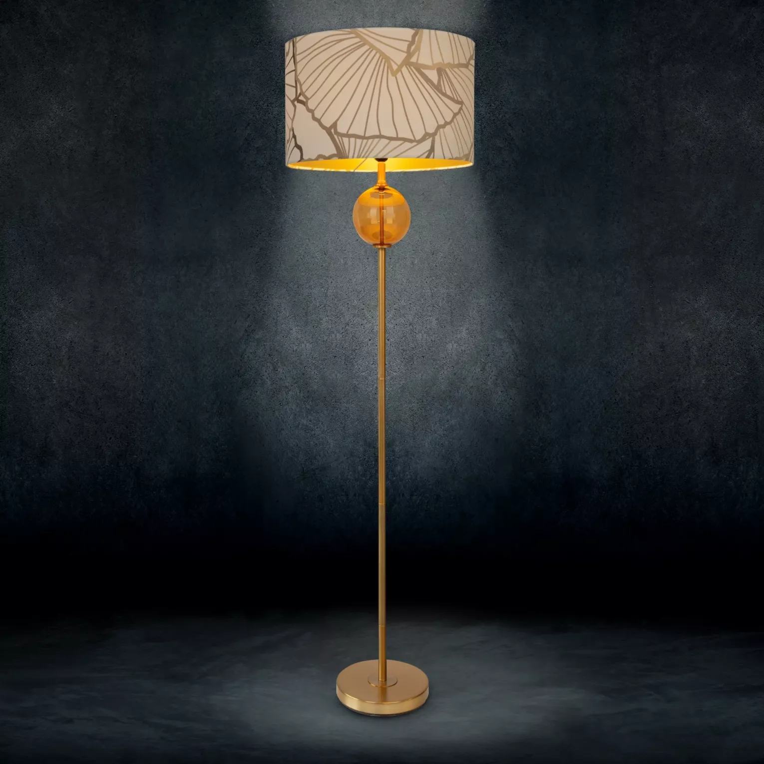 LIMITED COLLECTION Lampa stojąca LUNA 3 z podstawą łączącą szkło i metal oraz welwetowy abażur