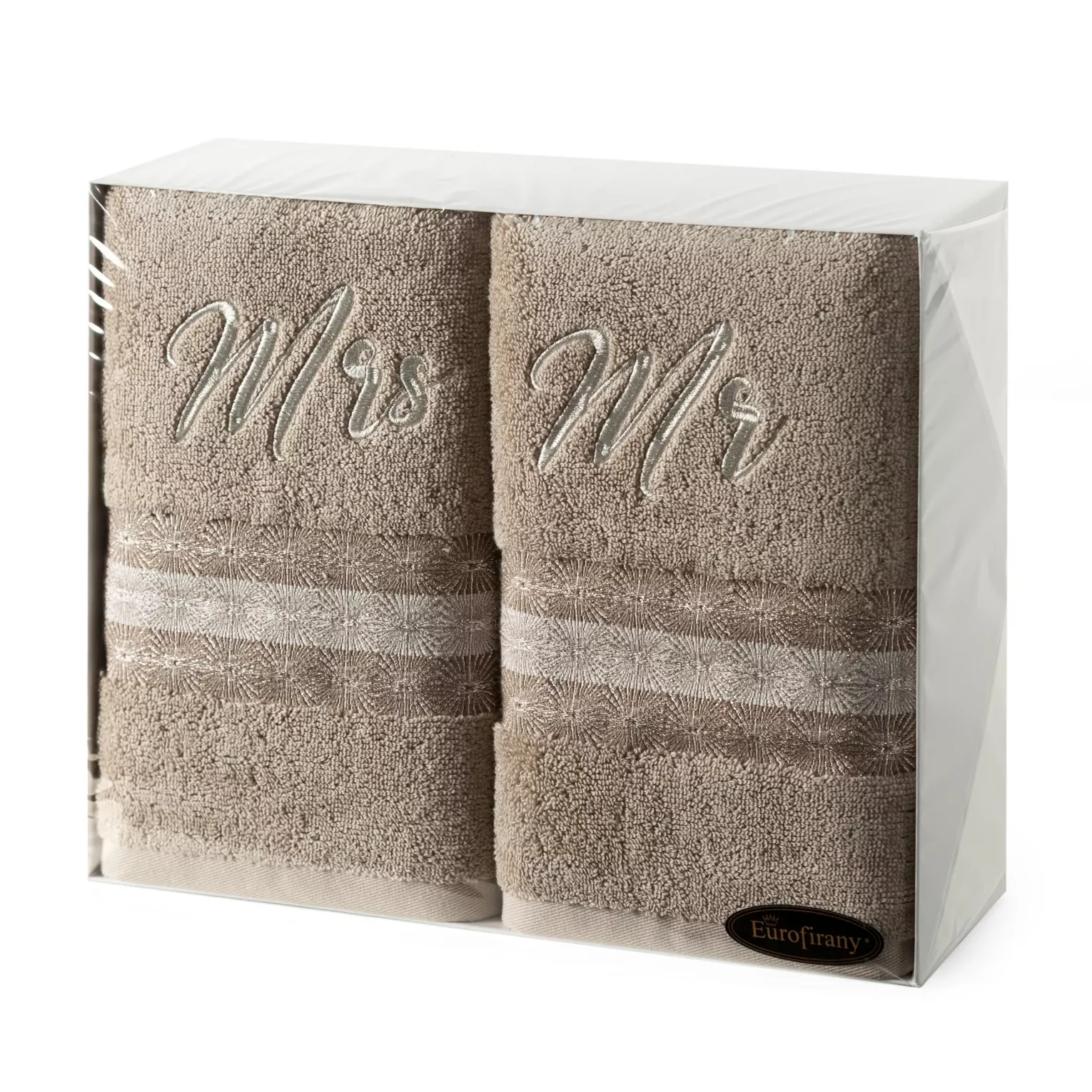 Zestaw ręczników bawełnianych na prezent 2 szt 50x90 cm kolor beżowy z haftem MRS&MR