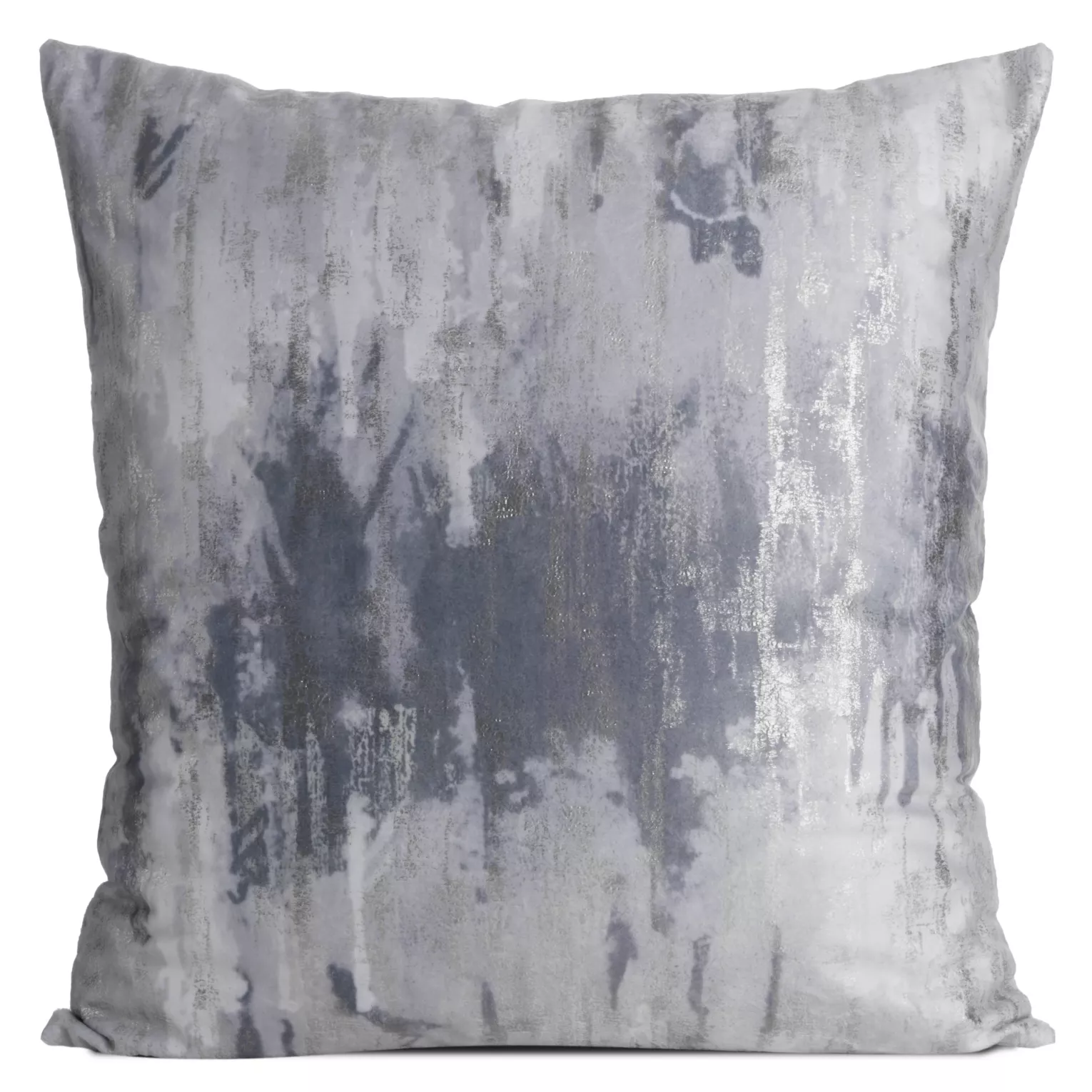 Poszewka na poduszkę 45x45 cm welwetowa, szara zdobiona metalicznym przecieranym wzorem TINA