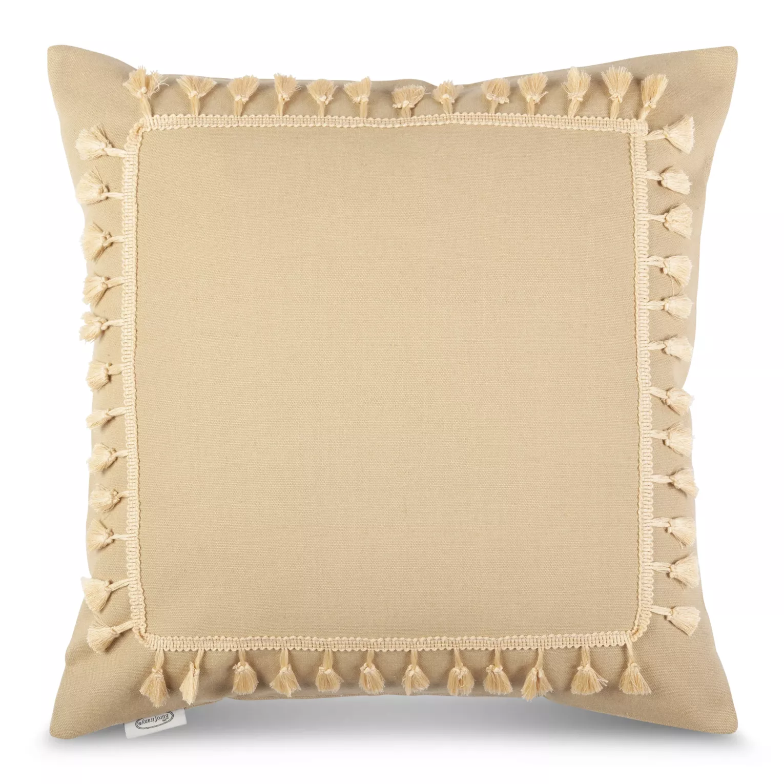 Poszewka na poduszkę 45x45 cm z bawełny beżowa z ozdobną pasmanterią BOHO