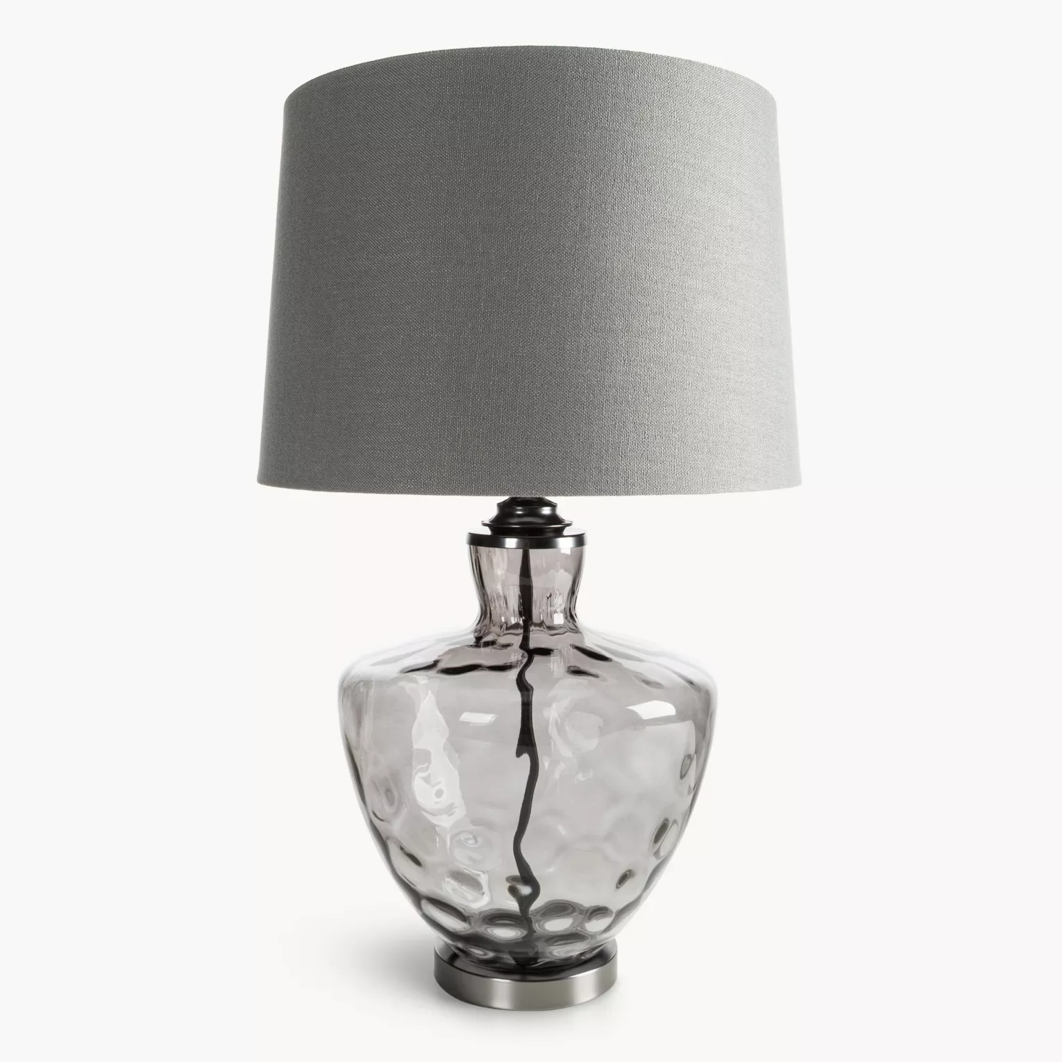 Lampa stołowa do pokoju srebrna z lekko dymionego szkła i matowym abażurem 30 x 74 cm ADELINE