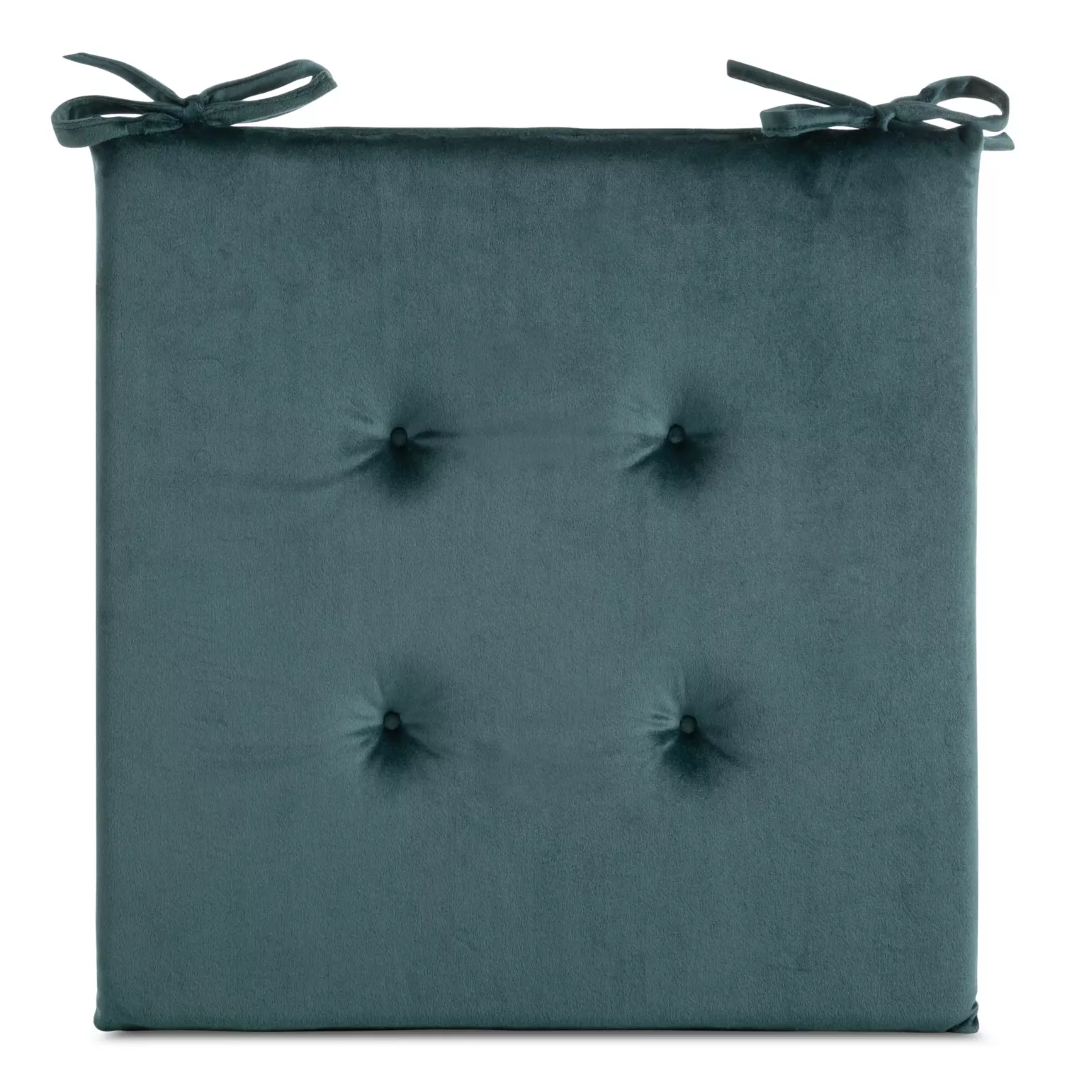 Poduszka na krzesło 40 x 40 x 3 cm  welwetowa ciemnoniebieska z ozdobnym pikowaniem i praktycznymi troczkami GAJA