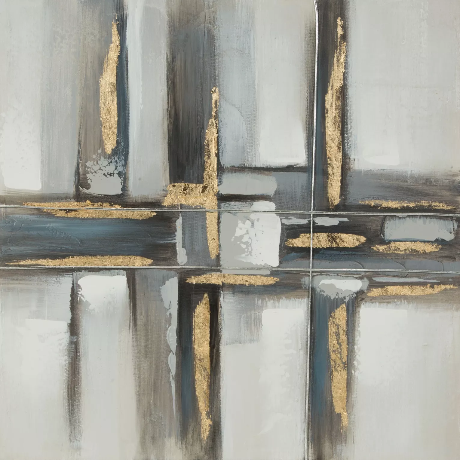 Obraz abstrakcja stalowo, złoty ręcznie malowany na płótnie kolaż 60x60 cm GEOMETRY