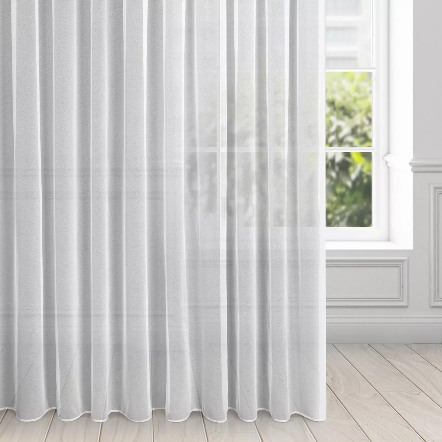 Firana biała z gładkiej tkaniny o strukturze drobnej siateczki 350x270 cm taśma TAMINA