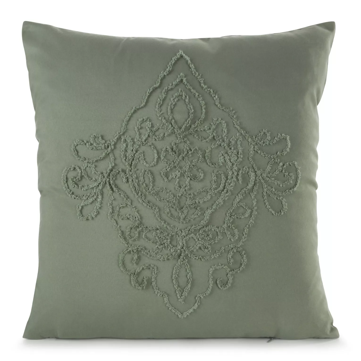 Poszewka na poduszkę 45x45 cm zdobiona ornamentową aplikacją zielona MIRA