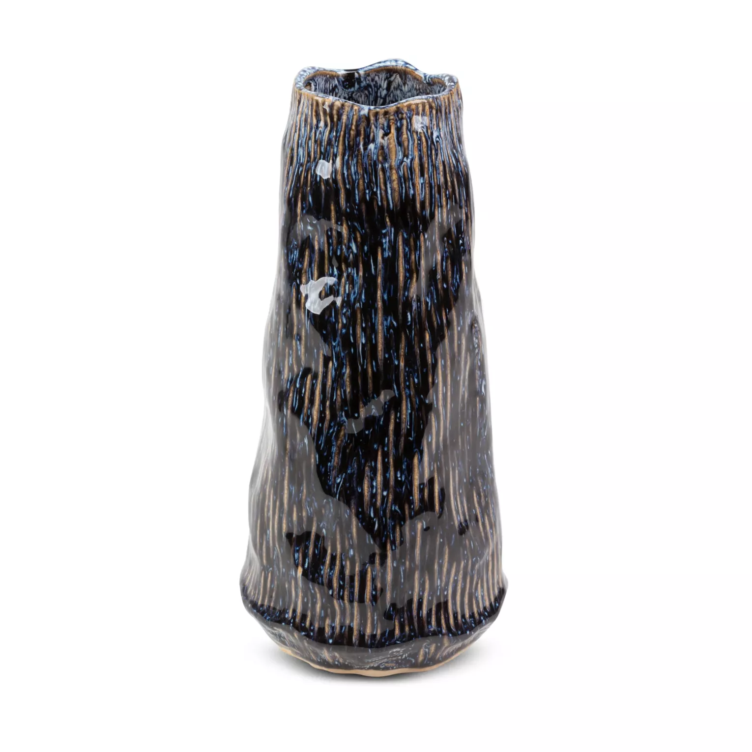 Wazon ceramiczny granatowo-beżowy o nieregularnym kształcie w stylu boho średnica 14x28 cm ALDA