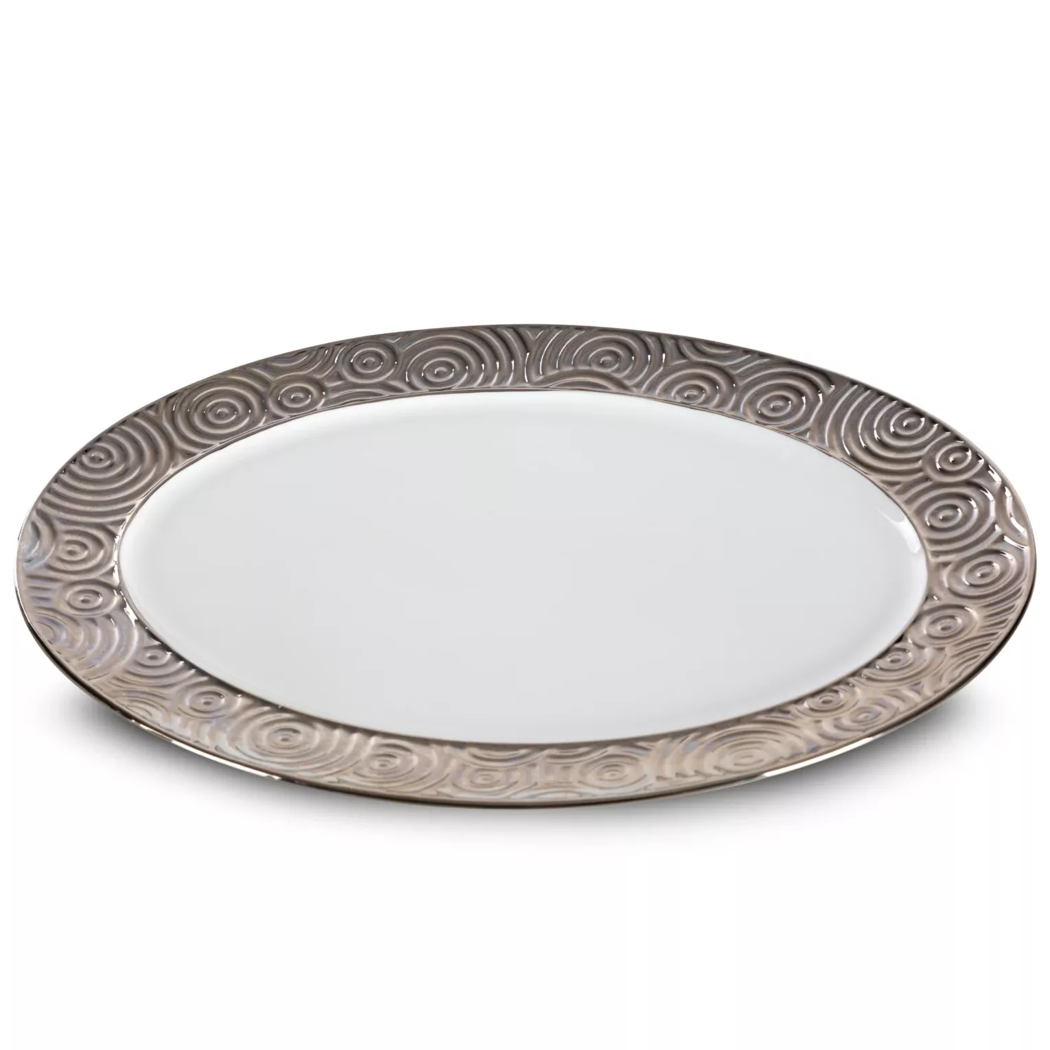 Patera ceramiczna dekoracyjna srebrno-biała 25x34x3 cm ALTEA