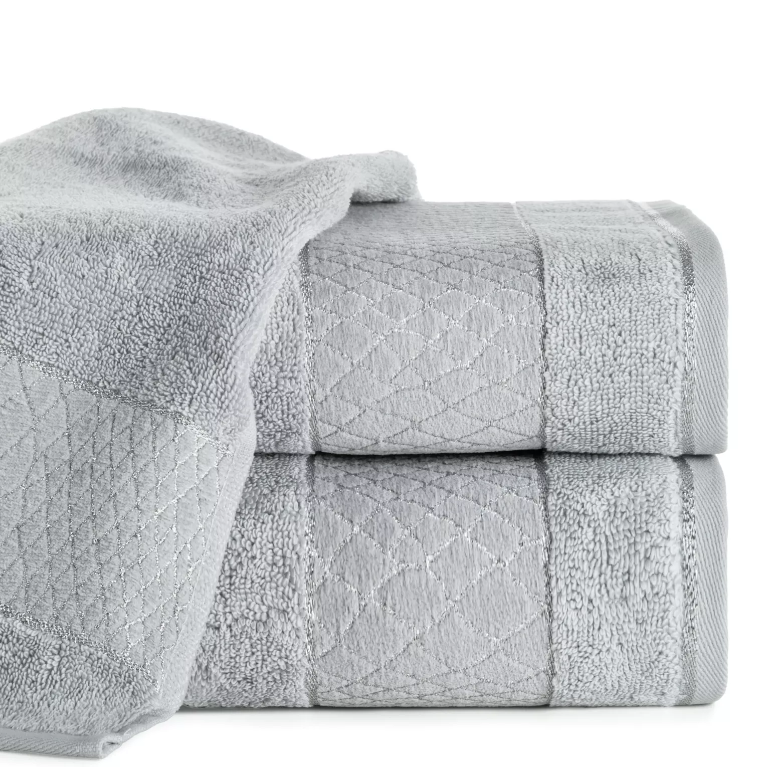 Ręcznik do rąk 30x50 cm bawełniany kolor srebrny z geometrycznym motywem 500 g/m2 ROSA