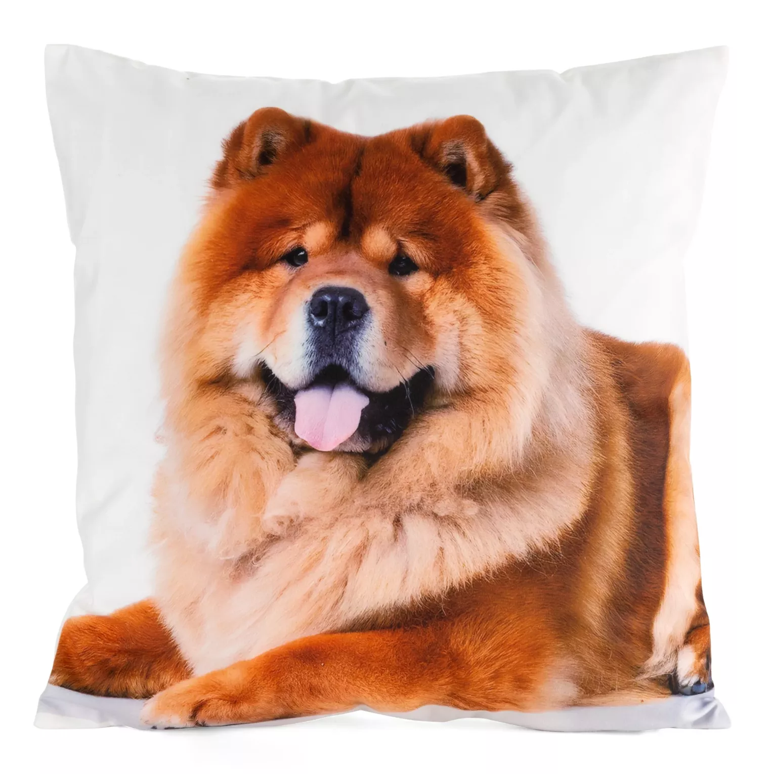 Poszewka na poduszkę 45x45 cm welwetowa biało, jasnobrązowa zdobiona nadrukiem psa ANIMAL